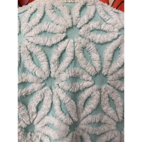 1980s chenille jacket aqua and white daisy m/l fuzzy boxy blanket 36 to bust 80s - Picture 8 of 10